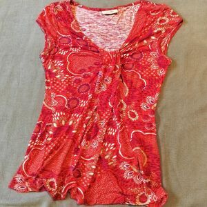 4/$20 Wallis Petite bright coral pink T-shirt top floral long cap sleeve